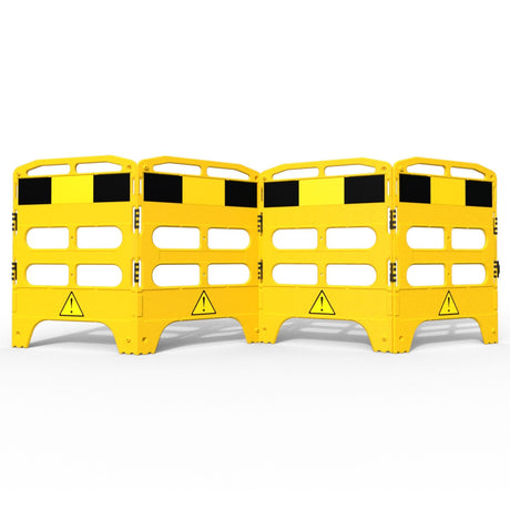 Yellow-buzz-handigard-utility-barrier,-safety-and-construction-work-zone-barrier-caution-tape-and-protective-traffic-hazard-management-man-hole-roadworks-event-pedestrian-individual-panel-hazard-reflective-black-hinge-danger