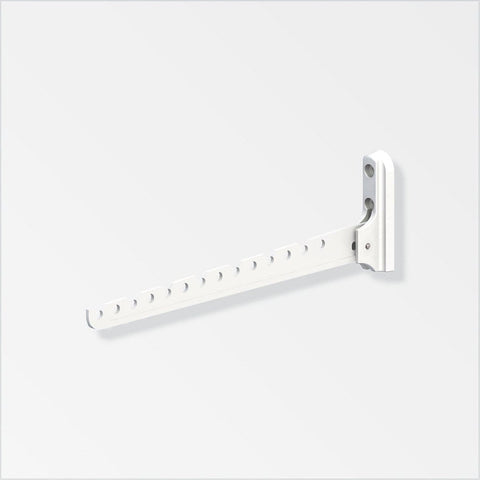 This white, powder-coated clothes hook features 14 hanger spaces and a classic waterfall sloping design. Crafted from durable aluminium with a weather-resistant plastic (PA) coating, it ensures longevity and reliability. Suitable for wall mounting, it offers a 15kg max load capacity and measures 30mm in length.