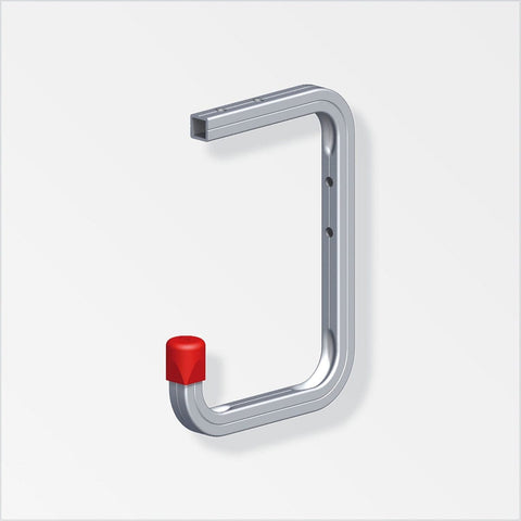 Versatile aluminium hooks with red plastic end cap offer flexible wall or ceiling mounting, doubling as shelf brackets. Uncoated with pre-drilled holes, ideal for wall or ceiling installation. Supports up to 30kg, 12mm length, maximizing space and functionality.