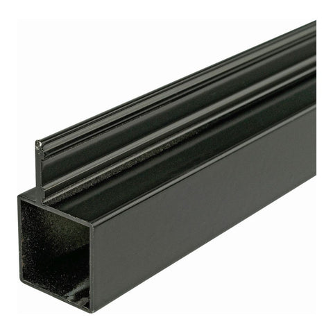 This 2-meter length of black anodized aluminium tube features a single fin on one face, perfect for supporting 15mm board or 6mm glass. Compatible with our 25mm square tube system fittings and accessories, this tube is ideal for horizontal frames, providing a secure base for shelves without the need for clips. 