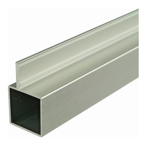 A 2-meter length of self-colored aluminum tube with a single fin, suitable for supporting 15mm board or 6mm glass. Compatible with all our 25mm square tube system fittings and accessories, this tube is perfect for horizontal frames, offering secure support for shelves without the need for clips.