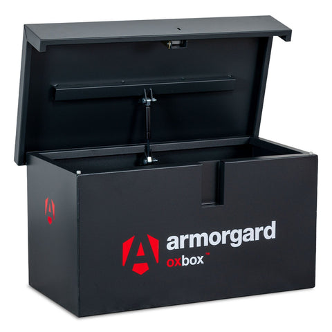 armorgard-oxbox-van-storage-vault-box-secure-safe-security-lockable-weatherproof-tools-industrial-heavy-duty-gas-strut-robust-tough-steel-bolt-down-5-lever-deadlocks-steel-powder-coated-885mm-470mm-450mm