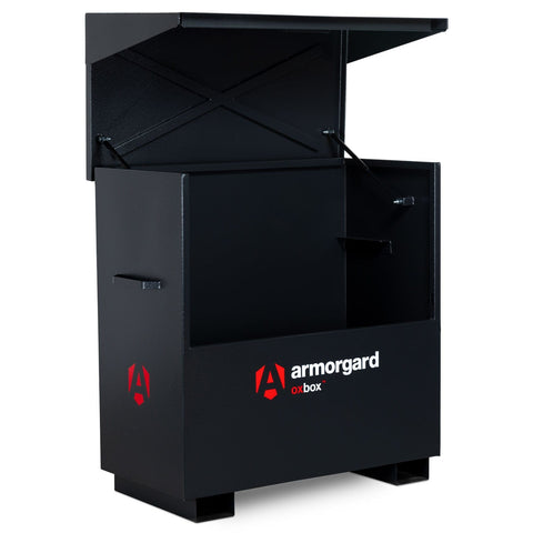 armorgard-oxbox-ox4-site-VAN-truck-chest-box-vault-box-secure-safe-security-lockable-weatherproof-tools-industrial-heavy-duty-gas-strut-robust-tough-steel-bolt-down-5-lever-deadlocks-steel-powder-coated-shelf