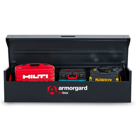 armorgard-oxbox-ox6-site-truck-chest-box-vault-box-secure-safe-security-lockable-weatherproof-tools-industrial-heavy-duty-gas-strut-robust-tough-steel-bolt-down-5-lever-deadlocks-steel-powder-coated-1200mm-665mm-630mm