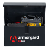 armorgard-oxbox-van-storage-vault-box-secure-safe-security-lockable-weatherproof-tools-industrial-heavy-duty-gas-strut-robust-tough-steel-bolt-down-5-lever-deadlocks-steel-powder-coated-885mm-470mm-450mm