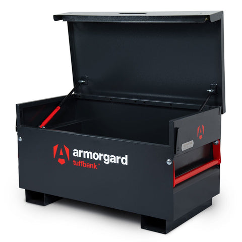 armorgard-tuffbank-tb2-site-VAN-truck-chest-box-vault-box-secure-safe-security-lockable-weatherproof-tools-industrial-heavy-duty-gas-strut-robust-tough-steel-bolt-down-5-lever-deadlocks-steel-powder-coated-shelf