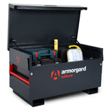 armorgard-tuffbank-tb2-site-VAN-truck-chest-box-vault-box-secure-safe-security-lockable-weatherproof-tools-industrial-heavy-duty-gas-strut-robust-tough-steel-bolt-down-5-lever-deadlocks-steel-powder-coated-shelf