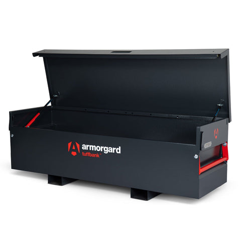 armorgard-tuffbank-tb6-site-VAN-truck-chest-box-vault-box-secure-safe-security-lockable-weatherproof-tools-industrial-heavy-duty-gas-strut-robust-tough-steel-bolt-down-5-lever-deadlocks-steel-powder-coated-shelf