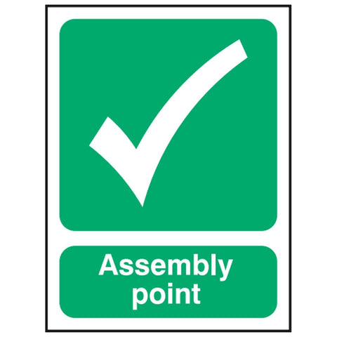 assembly-point-tick-fire-extinguisher-signage-evacuation-escape-hazard-identify-locate-instruct-alarm-prevention-assembly-regulations-compliance-gear-self-adhesive-rigid-PVC-foam-high-impact-polystyrene-photoluminescent-polycarbonate
