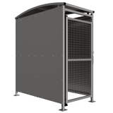 badby-MM1-galvanised-sheet-clad-sided-bike-shelter-mesh-doors-clear-roof-outdoor-bicycle-cycle-secure-steel-commercial-weatherproof-durable-enclosure-schools-university-college-flanged-base-plates-bolt-down-galvanised