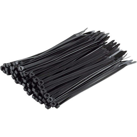 High-strength black nylon cable ties, 900mm x 9mm, resistant to heat. Perfect for fastening cables, tarps, barrier fencing, and debris netting. Heavy-duty and easy to use.