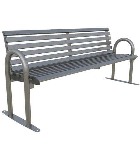 Brushed stainless steel Caldecott Seat, ideal for high-traffic public spaces.