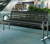 Brushed stainless steel Caldecott Seat, ideal for high-traffic public spaces.