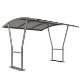 Galvanised steel cycle shelter, bolt-down installation.