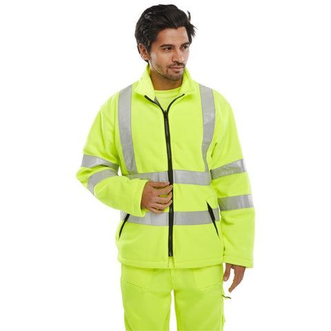 Carnoustie Hi-vis Fleece Jacket Saturn Yellow - High Density 300gm Polyester Fabric, Angled Hand Warmer Pockets, Retro-Reflective Tape