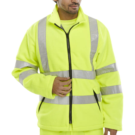 Carnoustie Hi-vis Fleece Jacket Saturn Yellow - High Density 300gm Polyester Fabric, Angled Hand Warmer Pockets, Retro-Reflective Tape