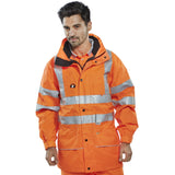 High-Visibility Interactive Breathable Jacket - Orange | 100% Polyester with PU Coating | Detachable Hood | Mesh Lining | Heavy Duty Zip | Reflective Tape