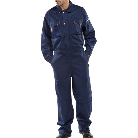 Click Premium Boilersuit/Coverall - Navy Blue, Stretch-plus design for comfort, 250gsm polycotton fabric.