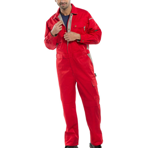 Click Premium Boilersuit/Coverall - Red, Stretch-plus design for comfort, 250gsm polycotton fabric.