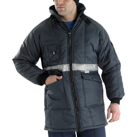 Navy Blue Coldstar Freezer Jacket with Oxford Nylon and 3M Thinsulate Lining, Reflective Bands