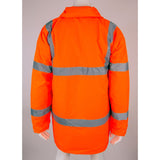 High-Visibility Orange Traffic Jacket | PU Coated Polyester | Quilted Lining | Concealed Hood | Heavy-Duty Two-Way Zip