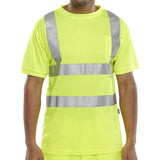 Saturn Yellow Crew Neck Hi-Vis Short Sleeve T-shirt: High Visibility Tee, 100% Bird Eye Polyester Fabric, Reflective Tape
