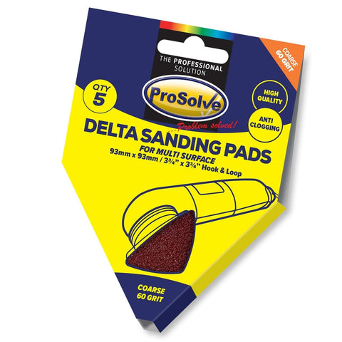 High-quality delta sanding pads with hook and loop backing, designed to resist clogging. Suitable for detail sanders, offering efficient sanding and polishing. Made with durable Aluminium Oxide and a strong D-weight backing paper.