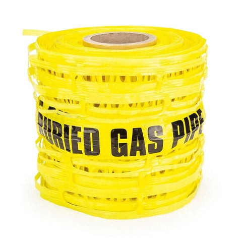 100m Long Gas Pipe Detectable Mesh | High Strength, Rot-Resistant Plastic | Detectable Wire | Repeated Printed Warning | Highly Visible Yellow HDPE | Ideal for Marking Underground Services