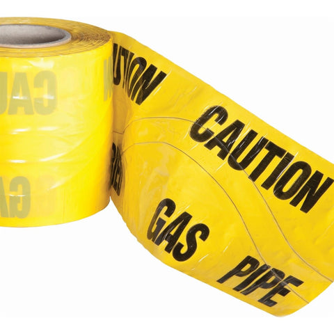 High-visibility detectable underground warning tape made from durable 130 micron Polypropylene. Features stainless silver wires for surface detection. Ideal for marking buried services during excavations. Rot-resistant and 130 mic thick.