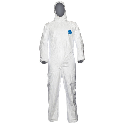 Disposable Ergonomic-Protective Hooded Coverall - White with Stitched External Seams, Elasticated Wrists, Ankles, and Face