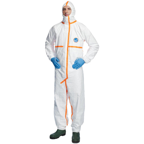 White Disposable Hooded Coverall with Socks - Lightweight and Robust | Adhesive Chin Flap for Added Protection