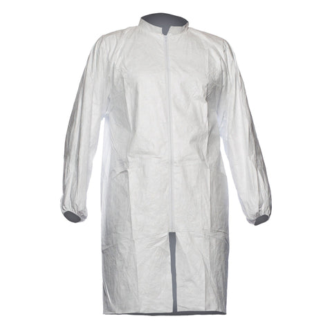 Disposable Labcoat PL309 Pack of 10 - White with 2 Pockets, Zipper Closure, Elasticated Cuffs, Antistatic, PPE Category I