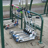 Durable kids scooter rack designed for schools with secure locking feature
