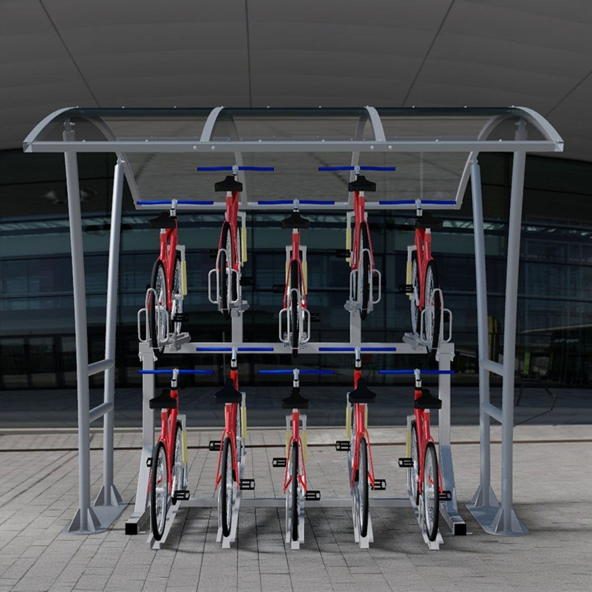 double-stack-bike-stand-cycle-bicycle-storage-parking-parking-rack-galvanised-stainless-steel-powder-coated-custom-RAL-durable-industrial-outdoor-sturdy-schools-highschool-college-university-public-spaces