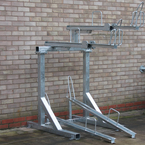 double-stack-bike-stand-cycle-bicycle-storage-parking-parking-rack-galvanised-stainless-steel-powder-coated-custom-RAL-durable-industrial-outdoor-sturdy-schools-highschool-college-university-public-spaces