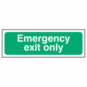 emergency-exit-only-fire-extinguisher-signage-evacuation-escape-hazard-identify-locate-instruct-alarm-prevention-assembly-regulations-compliance-gear-self-adhesive-rigid-PVC-foam-high-impact-polystyrene-photoluminescent-polycarbonate