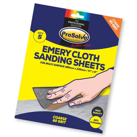 Pack of Emery Cloth - 5 Sheets, Assorted Grits - Metal Preparation and Finishing - Automotive, Window Frames, Piping - High-Quality Abrasive Solution