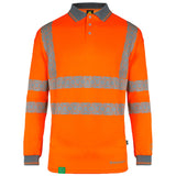 Front view of Envirowear Hi-vis Long Sleeve Recyclable Polo Shirt Orange