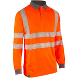 Side view of Envirowear Hi-vis Long Sleeve Recyclable Polo Shirt Orange