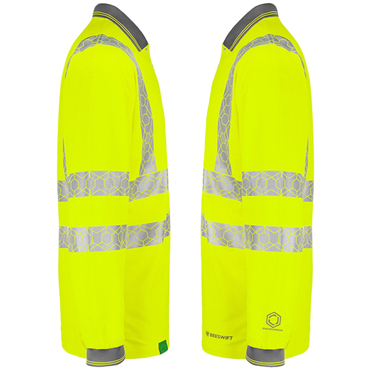 UV protective label on Envirowear Hi-vis Long Sleeve Recyclable Polo Shirt Saturn Yellow