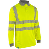 Front view of Envirowear Hi-vis Long Sleeve Recyclable Polo Shirt Saturn Yellow