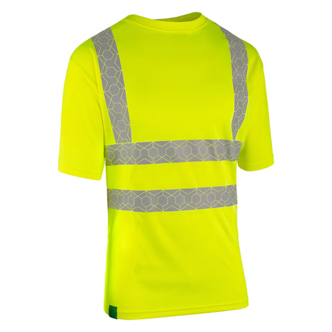 Saturn Yellow Envirowear Hi-vis Recyclable T-shirt: Eco-friendly mono-fibre design. 100% polyester "Bird Eye" fabric