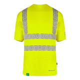 Envirowear Hi-vis Recyclable T-shirt in Saturn Yellow: Sustainable workwear solution. Hex patterned Retro-Reflective tape.