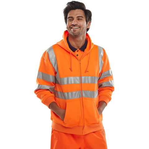 Front view of Essential Hi-vis Zipped Hoodie Orange