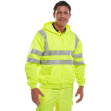 Full-length front zip on Hi-vis Zipped Hoodie Saturn Yellow