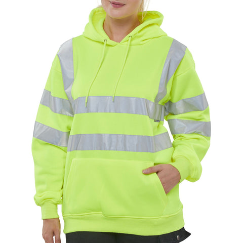 Professional Saturn Yellow Pull-over Hi-vis Hoodie with Handwarmer Pocket and Retro-reflective Tape