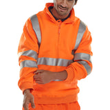 Professional Hi-vis Orange Quarter Zip Sweatshirt with Retro-reflective Tape