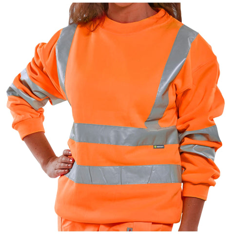 Professional Hi-vis Orange Sweatshirt with Retro-reflective Tape and 2 Band Design