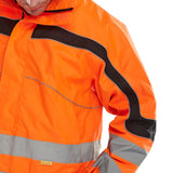 Zip fastening front pockets on Orange Hi-Vis Jacket