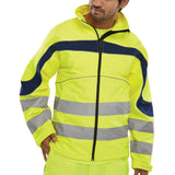 Eton Hi-vis Soft Shell Jacket Saturn Yellow/Navy Blue | Windproof | Fleece Backed | Breathable Fabric | Hand Warmer Pockets